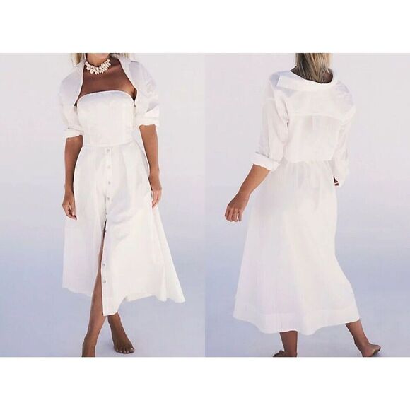 Free People OB1817734 Women's Sz XS White Isley L/S 2-in-1 Cotton Midi Dress - Picture 15 of 15